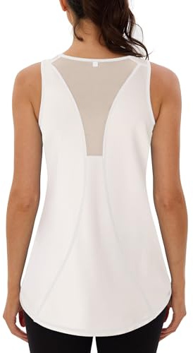 Wayleb Canotte Sportive da Donna Yoga Top Sportivo Canotta in Rete Senza Maniche Sport Tank Top per Corsa Fitness Palestra Funzionale Abbigliamento, Bianco L