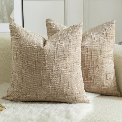 Mandioo 2er Set Chenille Kissenbezug Dekorativer Kissenbezüge Gemütlicher weichen Kissenhülle Sofakissen Dekokissen Couchkissen Zierkissenbezug Schlafzimmer Wohnzimmer 45x45 cm Kamel