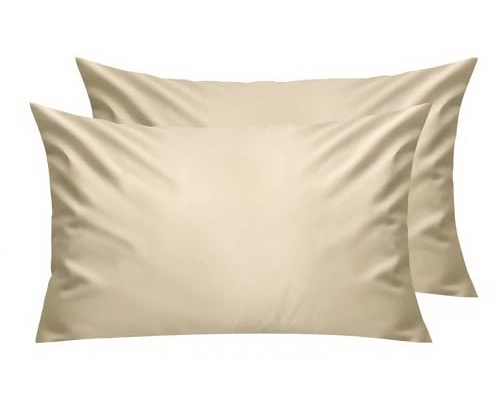 Lirex 2 Paquetes Fundas de Almohada, 100% Algodón Transpirable Cubiertas de Almohada，Cierre de Cremallera 40 x 80 cm, Café Claro