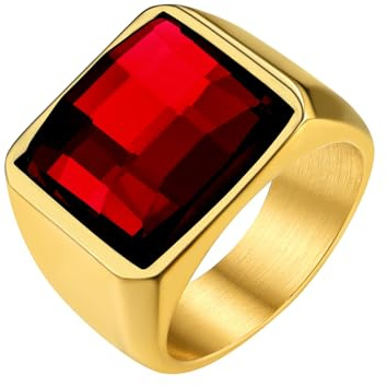 GoldChic Männer Ring Gold Edelstahlring Gravur Siegelring mit Geburtsstein 15MM breit Eheringe 59mm Verlobungsring Zirkonia Ring Schmuck