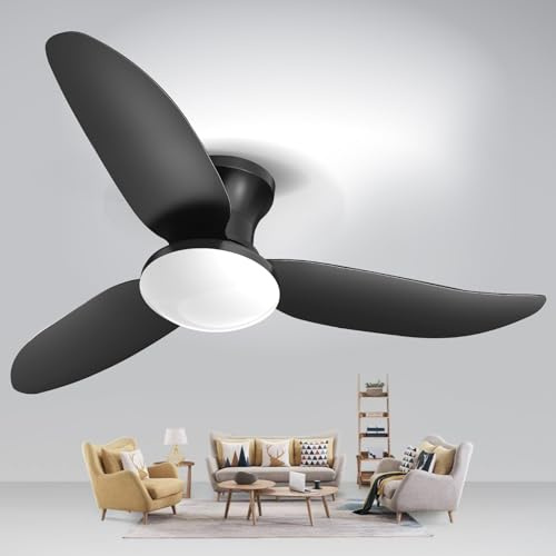 Dibaful 100cm Luz de Ventilador de Techo Negro con Mando a Distancia y APP Control, Temporizador, Infinitamente Variable, 3 Palas, 6 Velocidades, Ventiladores de Techo Ligeros para Dormitorio Salón