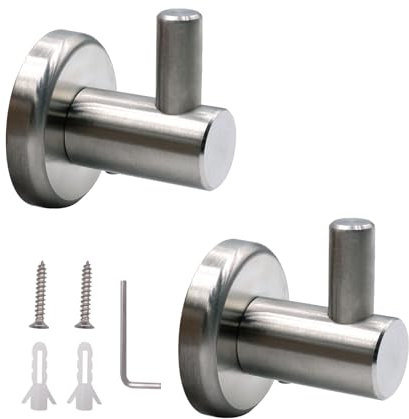 pangutheos 2 Stück Garderobenhaken, Handtuchhaken zum Bohren Kleiderhaken Wand Handtuchhalter Edelstahl Gebürstet Schlüsselhaken Handtuchhalter Haken für Bad, Küche, Büro Garage