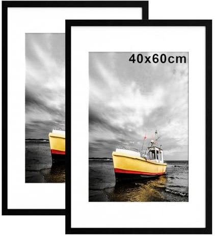 Cornice per foto 40 x 60 cm, confezione da 2 cornici da 60 x 40 cm, con supporto A3, cornice nera per poster con parte anteriore in plexiglas sicura