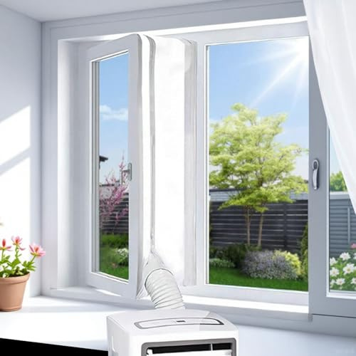 Kit ventana aire acondicionado portatil, Junta de ventana para aire acondicionado móvil, Junta de ventana para acondicionadores de aire móviles con cremallera y cierre adhesivo (400 cm)