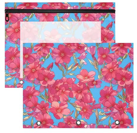 FRODOTGV Glowing Red Phlox Flowers Pencil Bag Pouches Clear 3-Holes Pocket for A4 Paper Letter 2 Pack Students Art Supplies Storage