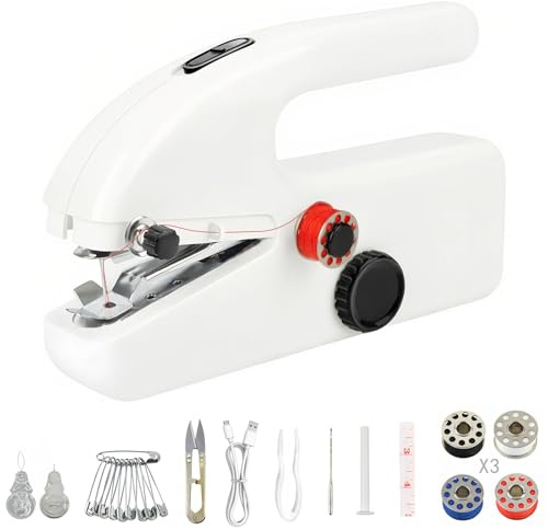Handheld Sewing Machine, Mini Electric Sewing Machine Kit for Beginners | 2-Speed Portable Handheld Stitcher with USB/Battery Dual Power, Fast Stitch & Easy to Use for Quick Home Repairs, DIY Crafts