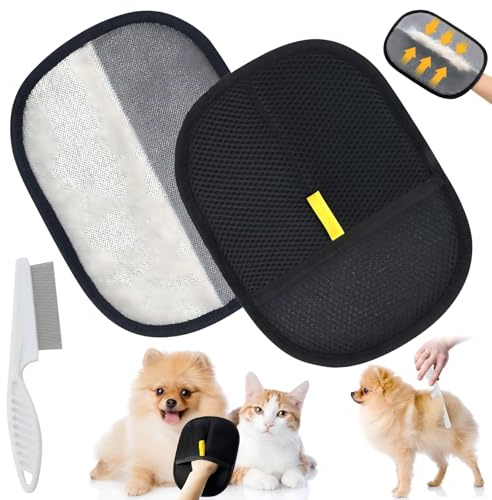 TISMHGKU 2 Piezas Quita Pelos Mascota,Guantes de Aseo para Mascotas de Doble Cara,Guante Quitapelos Mascotas,Pet Hair Remover Glove,Reutilizables Manopla Quita Pelos Mascota para Gatos y Perros (A)