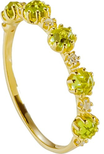Ayoiow Vorsteckring Gold 585 Gelbgold für Damen, Elegant Peridot und Diamant Hochzeitsring 585, Echtgold Ringe Damen für Freundin