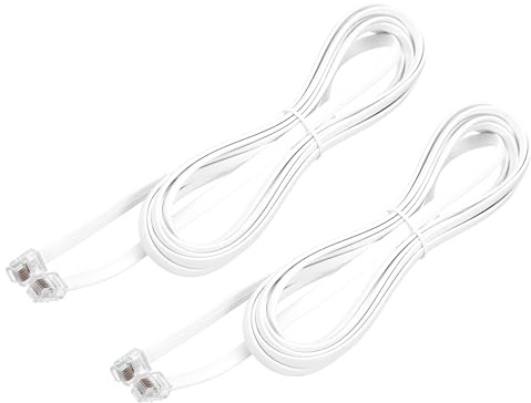 QUARKZMAN 2-pack telefonkabel, 9,8 ft RJ12 6P6C hane till hane, telefonkabel, rak telefonkabel, för hem, kontor, vit