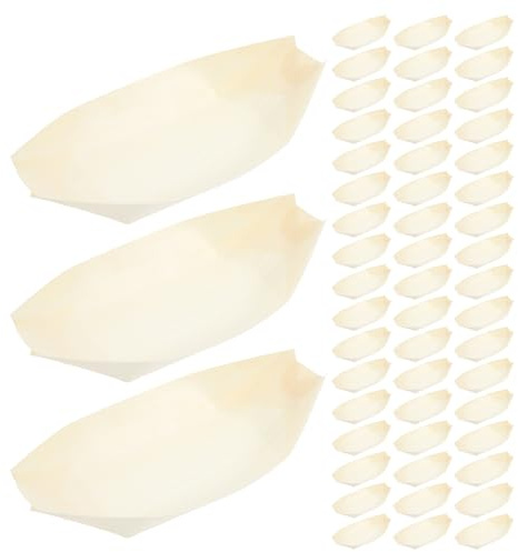 MAGICLULU 150 platos desechables de madera con forma de barquito - Bandeja para servir comida - Barquitos de madera para aperitivos como sushi, tacos, palomitas de maíz, sándwiches y hamburguesas -