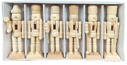 6 Christmas Wooden Nutcracker Set - 12cm Paint Your Own Toy Soldier, DIY Art Creative Gift Toys Christmas Decoration For Living Room Fireplace Entrance Bedroom
