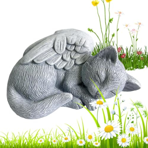 Marcatore per tomba a forma di gatto, in resina, resistente alle intemperie, 15,2 x 6,2 cm, statua da giardino, statuetta di angelo che dorme, decorazione commemorativa e simpatia, per commemorare