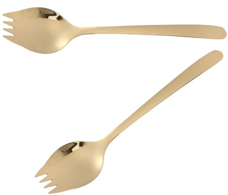 ZUNOXAZ Tenedores Multifuncionales de Acero Inoxidable 304 Juego de 2 Unidades en Color Dorado Mango Largo para Ensaladas Fideos y Pasta Aptos para Uso Exterior y Lavavajillas