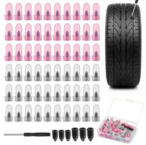 QESSUVNC 60 Pcs Tyre Repair Kit, Rubber Tyre Repair Screws, 2 Sizes Puncture Repair Screws & 1 Screwdriver, Quick Car Tyre Puncture Repair Kit for Motorcycle Car Truck Tractor
