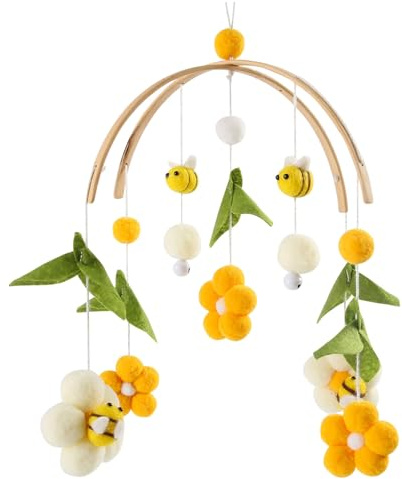 Spjälsäng mobil hängande boho-blommor bin med klocka lugna leksak barnkammare dekor för spädbarn