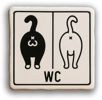Cartello da bagno divertente con gatti – Targa decorativa in pietra naturale per WC – Umorismo originale per WC o lavabo – Regalo divertente per gli amanti dei gatti – 10 x 10 cm