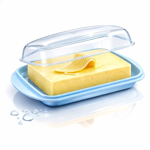 Berossi Butterdose Kunststoff mit Deckel 250g Butter Kühlschranktür Klein Schmal Spülmaschinengeeignet Lebensmittelecht Butterbehälter Camping Boot Wohnmobil Caravan Kühlbox Picknick Outdoor Frühstück