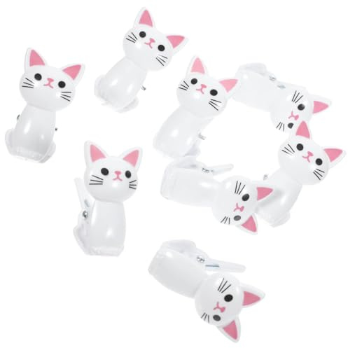 Yardwe Lot de 8 Pinces Mignonnes de Chats en Plastique Blanc pour Sachets Alimentaires Fermeture Hermétique et Résistance la Déformation, Cuisine et Bureau