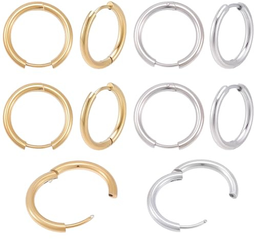 Beebeecraft 20pcs 2 couleurs Boucles D'Oreilles Créoles Huggie 20mm Manchette d'Oreille Doré Boucle d'Oreille Créole Acier Inoxydable Boucles d'Oreilles Rondes Bijoux Cadeau pour Femme