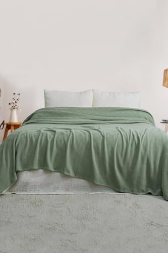BOHORIA Tagesdecke 220x240 cm Chess | extra groß | 100% Baumwolle | Oeko-Tex® | Überwurf für Sofa, Sessel & Bett | Sofadecke Wolldecke Wohndecke (Emerald, 200 x 230 cm)