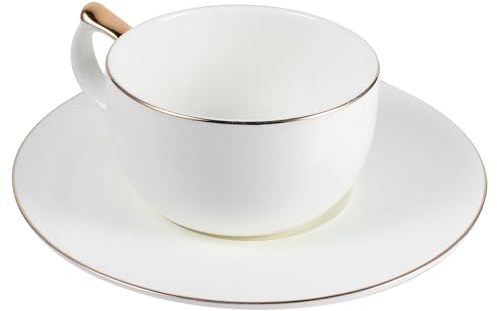 SHINEOFI Juego de Taza de Café de Cerámica con Platillo Dorado, Capacidad 150ml, Adecuado para Cafeterías y Uso Doméstico, Apta para Lavavajillas