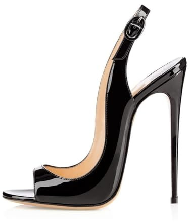 EDEFS Scarpe Peep Toe Donna Slingback Sandali Tacco a Spillo con Cinturino Caviglia Fibbia Nero Taglia EU37