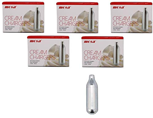 Mosa 50 Gaskartuschen für Chantilly-Siphon, Nachfüllkapseln N2O, Silber, Cartouches GAZ Pour à, Capsules de Recharge