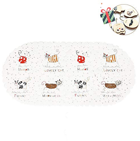 Chickw1 Badezimmer Duschmatten Dusche rutschfest, Flamingo Drucken Badematte Rutschmatte Duscheinlage für Badezimmer Antibakteriell mit Saugnäpfe Anti-Rutsch-Badewanneneinlage (69x35cm,Katze)