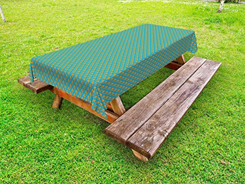 ABAKUHAUS Fleur De Lis Outdoor-Tischdecke, Königliche heraldische Lilien, dekorative waschbare Picknick-Tischdecke, 145 x 210 cm, Orange Sea Blue