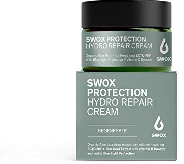 SWOX After Sun Repair Cream mit Bio Aloe Vera - Feuchtigkeitsspendende Tagescreme und Regeneration für gestresste Haut - Reisegröße 50ml