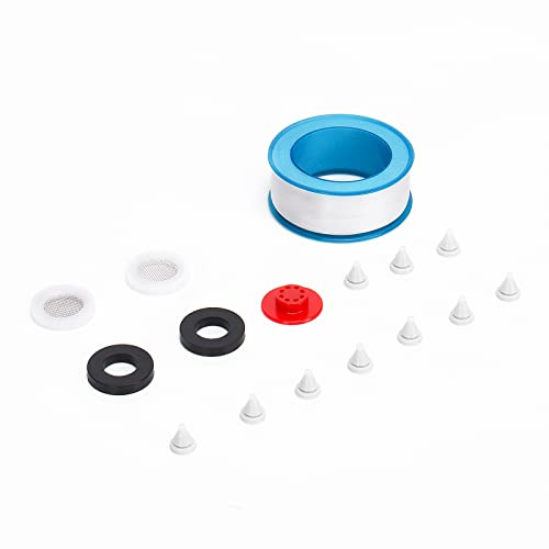 Shower Head Replace Parts - Teflon Tape+Red Flow Restrictor +2 Mesh Screen Black Rubber Filter Gaskets +10 Silicone Nozzles +2 Black Rubber Washers For Showerhead Replacement