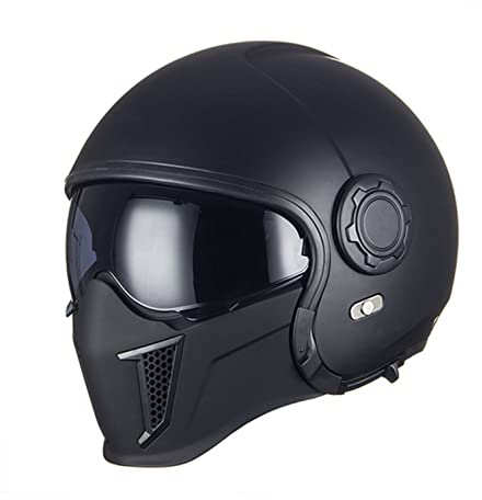 Casque Moto Jet, Vintage 3/4 Casque Moto avec Visière pour Scooter Chopper, ECE Homologué Casque de Moto Demi-Jet Homme et Femme, Coque ABS/Couche Tampon EPS F,L=59-60CM