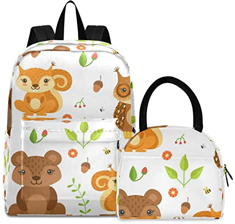 Ryggsäck för barn skolryggsäck med lunchväska suckulenter design laptop ryggsäck med lunchväska set, Skogsdjur, Ryggsäckar för dagsutflykt
