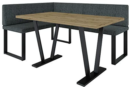 Eckbank Akiko Metal mit Tisch - Eckbankgruppe für Ihrem Esszimmer, Küche modern, Sitzecke, Essecke. Perfekt für Küche, Büro und Rezeption. Solide und Starke Verarbeitung. (INARI 96, 168x128 Links)