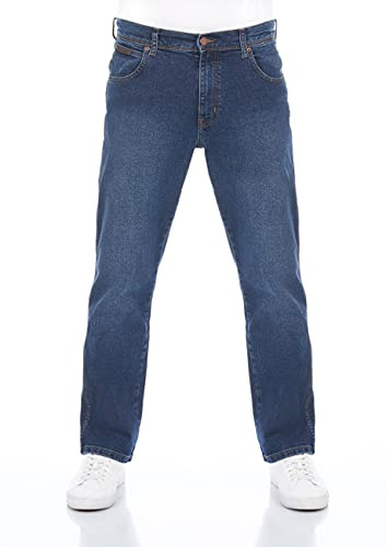 Wrangler herrjeans, normal passform, Texas, stretchbyxor, autentiska raka jeans, denim, bomull, svart, blå, grå, w30, w31, w32, w33, w34, w36, w38, w40, w42, w44, w46, w48, w50, Blå Blast (Wss1hn11y), 36W x 32L