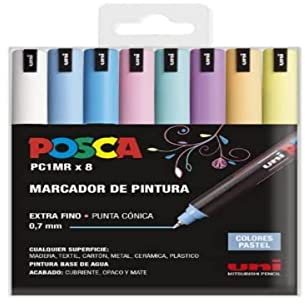 UNI Posca Estuche de 8 Rotuladores PC1MR de Color Pastel de Punta Cónica Extra Fino