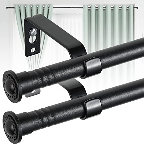 HARRMS 2 Stück Gardinenstange Ausziehbar, 16mm Vorhangstange Schwarz Matt 76-188cm, Scheibengardinenstange 1 läufig Wandmontage mit Halterungen und Endstücken für verdunklungsvorhänge Outdoorvorhänge