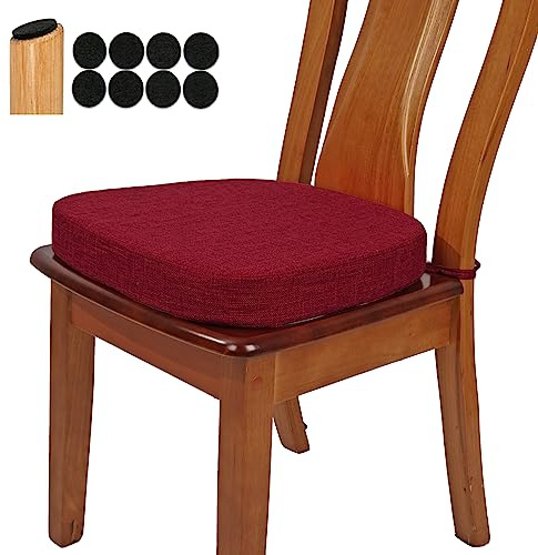 BUYUE Cojín grueso de lino original de 2.5 pulgadas, almohadilla cómoda de espuma de alta densidad en forma de U, para cocina, cojín de asiento interior antideslizante (1 pieza, rojo)