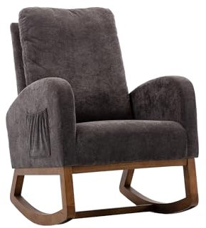 SUPPNEED Schaukelstuhl，Mid-Century Sessel，gepolstert hohe Rückenlehne Accent Glider Rocker für Wohnzimmer，Massivholzrahmen, hochwertige Stoffe (Dunkelgrau)