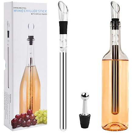Rafraichisseur de Bouteille de Vin Set 3 en 1 Refroidisseur Bouteille en Acier Inoxydable Decanteur Aérateur à Vin,Bouchon Bouteille Accessoire Vin Cadeau pour les Homme Amateurs de Vin