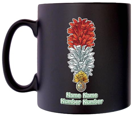 The Royal Regiment of Fusiliers Mug with Personalise Option Image of Military Emblem Flag Crest Insignia MOD Official Product Coffee Tea 10oz Black Satin Klassek Gift Present
