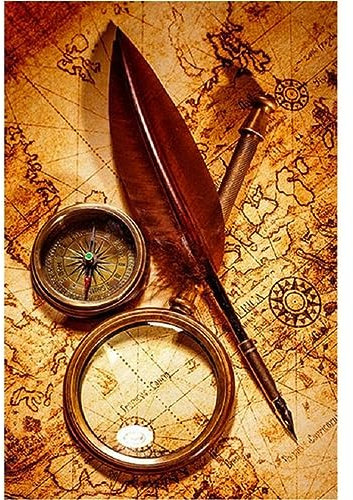 DIY 5D Diamant Malerei Vollbohrer Kit, Vintage-Feder-Stift-Kompass 5D Diamond Painting Set,Malen nach Zahlen Diamant,Diamond Painting Bilder für Erwachsene Kinder,Handarbeit Basteln Wand Decor 25x30cm