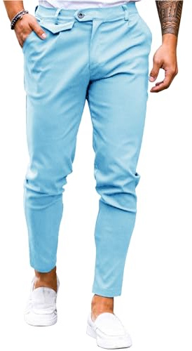 Fezia herr chinos byxor bomull slim fit tygbyxor casual stretch byxor män slip-on byxor, blå, XXL