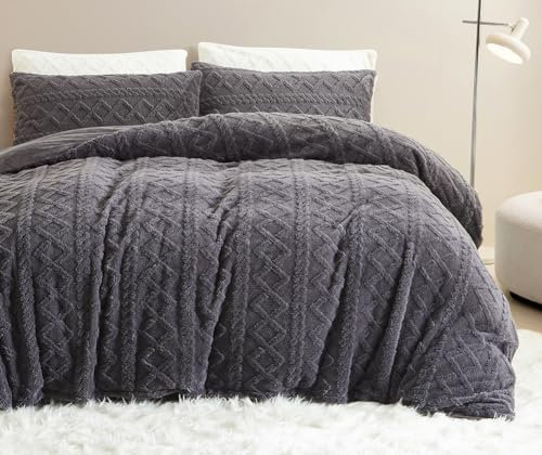 AShanlan Flanell Bettwäsche 220x240 Winter Warme Bettbezug 220 x 240 und 2 Kissenbezüge 80x80 cm ÖKO-TEX Fleece Bettwäsche Set Superweich & Kuschelig mit Reißverschluss | Dunkelgrau