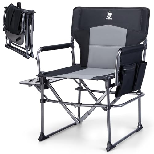 EVER ADVANCED Silla de Camping Plegable 160KG de Capacidad de Carga, Silla de Director Plegable, Silla Plegable compacta con Mesa Lateral y Bolsa Lateral para Camping, Pesca, Festival, Outdoor