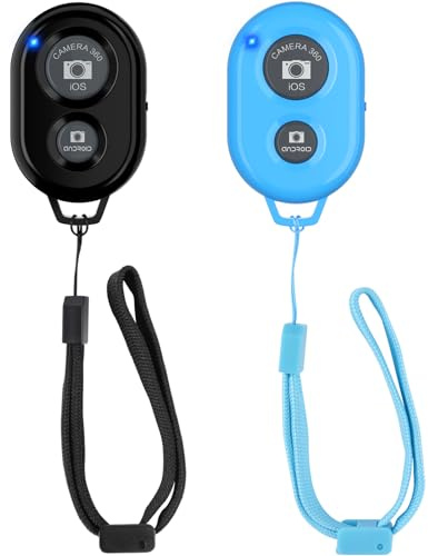 Wireless Camera Remote Shutter for Smartphones (2 Pack), Zttopo Wireless Phone Camera Remote Control Compatible with iPhone/Android Cell Phone - Wrist Strap Included Black&Blue