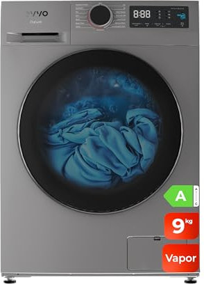EVVO Lavadora 9kg, Vapor, Bajo consumo, Clase A, Motor Inverter, Hygiene Pro, Lavado Rápido 15', Tambor ePROTECT, Inicio Diferido, 1400 rpm, 15 programas, Carga frontal, Nature (9Kg, Inox)
