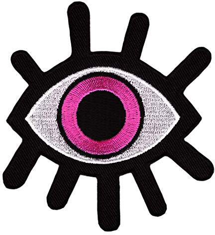 Auge Pink Rosa Aufnäher zum aufbügeln oder aufnähen Bügelbild Aufbügler für Kleidung gestickter Bügelpatch Applikation Wimpern Patch Größe 7,3 x 8,6 cm