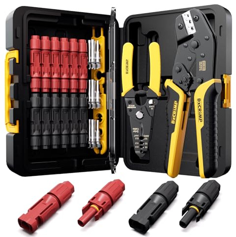 DxCRIMP - Kit d'outils de sertissage pour câble PV de panneau solaire avec écaillère et 12 paires de connecteurs, 1 paire de clés, sertisseur pour connecteurs solaires AWG14-10 (2,5/4/6 mm²), outils
