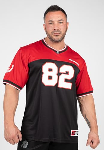 Gorilla Wear Trenton Football Jersey – V-Ausschnitt Football Bodybuilding Jersey Polyester (DE/NL/SE/PL, Alphanumerisch, XXL, Regular, Regular, Schwarz/Rot)